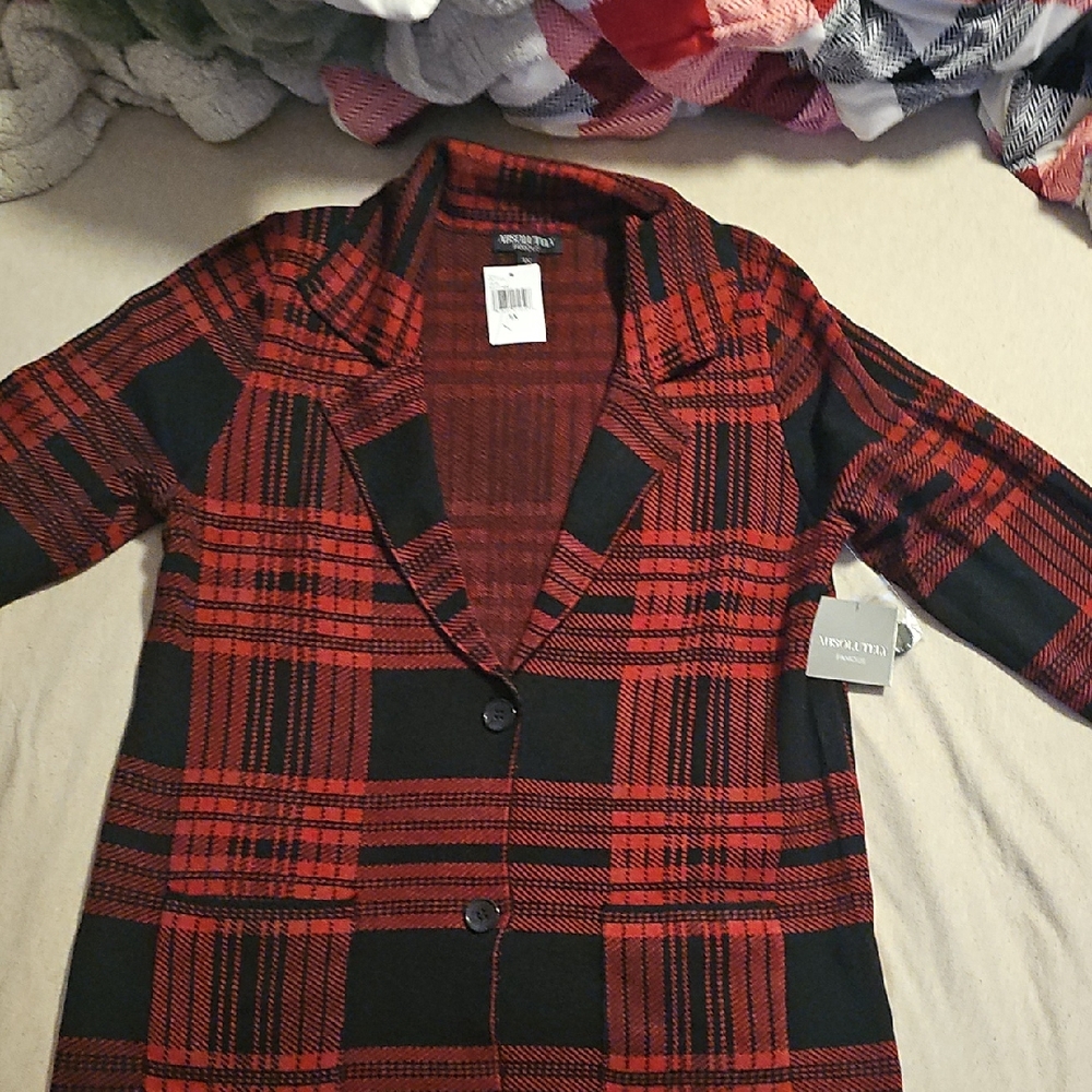 Absolutely Famous Red and Black Plaid Blazer